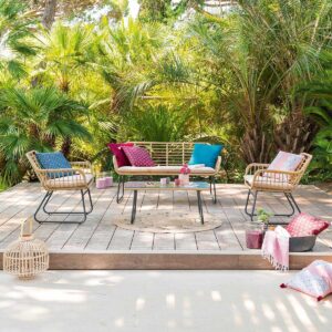 Conjunto de muebles de jardín LAMBADA Sésame mesa rectangular Beige Hespéride 4 plazas