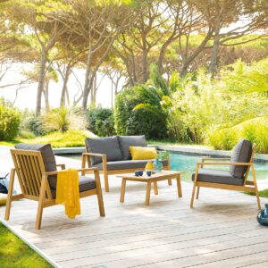 Conjunto de muebles de jardín TIWI Negro/Marrón Hespéride 2 plazas