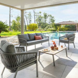 Conjunto de muebles de jardín ORIENGO Antracita y Gráfito Hespéride 5 plazas