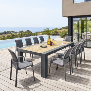 Mesa de jardín rectangular MARBELLIA Grafito Hespéride 10 plazas
