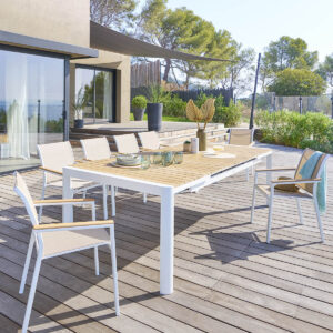 Mesa de jardín extensible PARADIZE Acacia y Blanco Hespéride 12 plazas