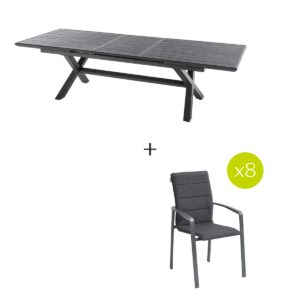 1 mesa de jardín extensible AXIOME Pizarra Granítica + 8 sillones DIÈSE Hespéride 10 plazas