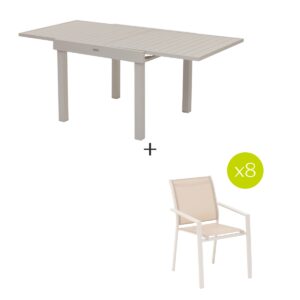 1 mesa de jardín extensible PIAZZA Arcilla + 8 sillas apilables ESSENTIA Hespéride 8 plazas