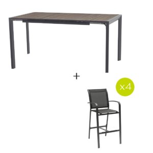 1 mesa alta extensible ÉVASION + 4 sillones altos ESSENTIA Hespéride 8 plazas