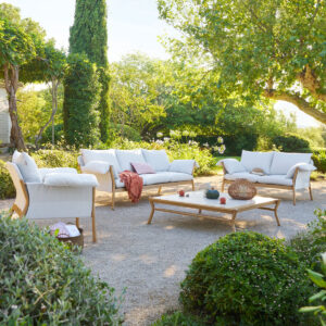 Salón de jardín ODEMILIA Efecto madera natural & Gris claro Hespéride 6 plazas