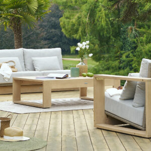 Mesa de centro rectangular de jardín LOEVO Eucalipto Hespéride 141 x 95 x 41 cm