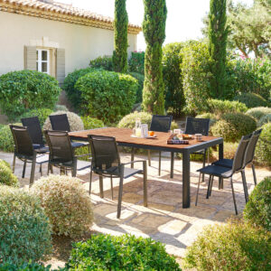 Mesa rectangular de jardín PARADIZE Nogal y Gráfito Hespéride 10 plazas