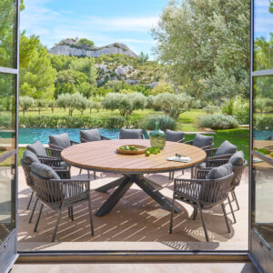 1 mesa de jardín redonda ORACLION + 10 sillones ORIENGO Hespéride 12 plazas