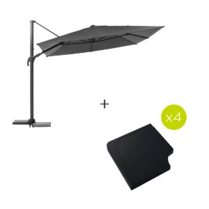 Sombrilla desplazada rectangular MELHIA Antracita + 4 losas de sombrilla STACIO Hespéride 4 x 3 m
