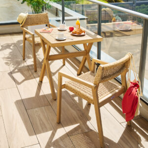 1 mesa de jardín cuadrada XENIA Acacia + 2 sillones apilables TEMEIRA Hespéride 2 plazas
