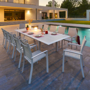 1 mesa de jardín extensible Avena + 12 sillones apilables ALLURE Hespéride 12 plazas