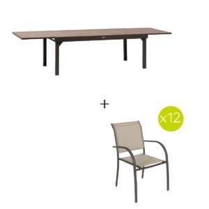 1 mesa de jardín extensible + 12 sillones apilables PIAZZA Lúpulo & Tonka Hespéride 12 plazas