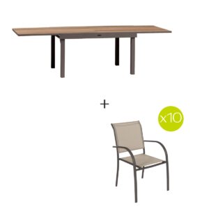 1 mesa de jardín extensible + 10 sillones apilables PIAZZA Lúpulo & Tonka Hespéride 10 plazas