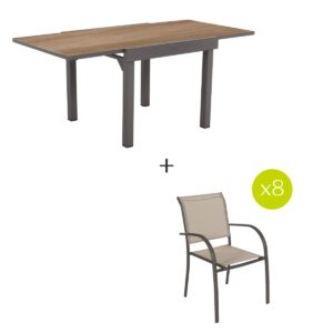 1 mesa de jardín extensible + 8 sillones apilables PIAZZA Lúpulo & Tonka Hespéride 8 plazas
